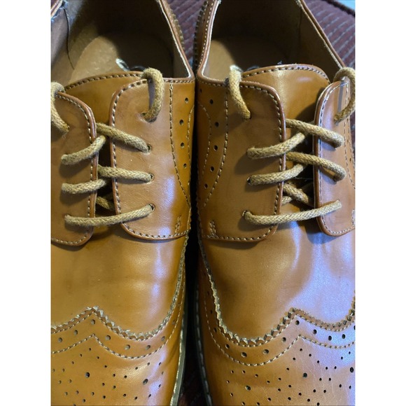 Jousen Milan Dress Shoes Mens Size 9 Yellow Brown Leather Wing Tip Oxfords - Picture 5 of 16